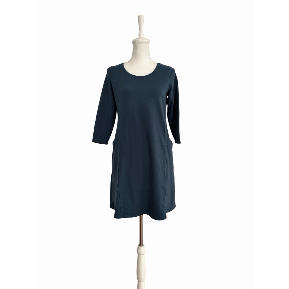 Pure Jill Dress Teal Blue Knit Pullover Pockets 3/4 Sleeve Size XS Pima Cotton